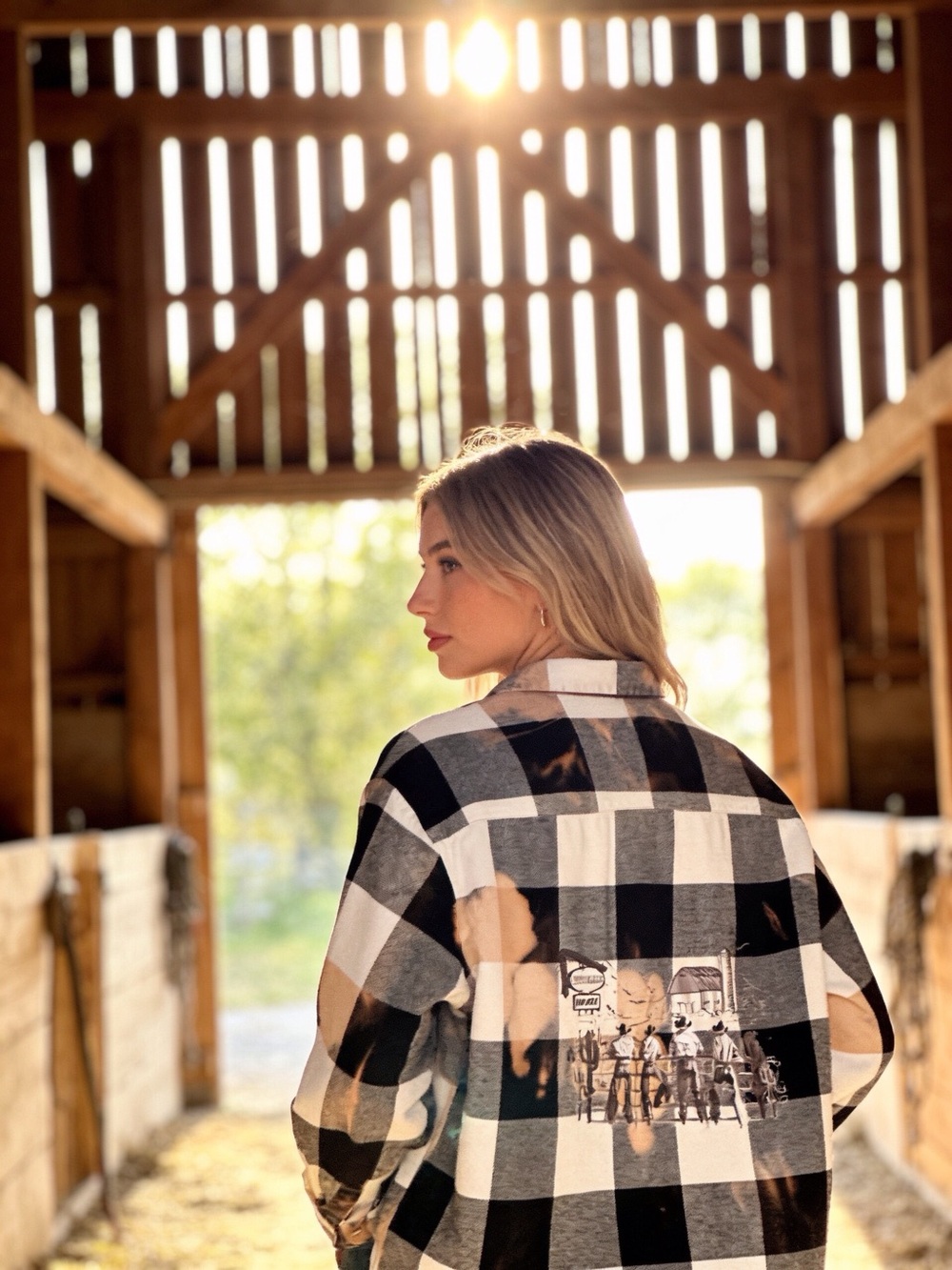 Flannel Shirt Women L Custom Bleached Cowboy Buffalo Check